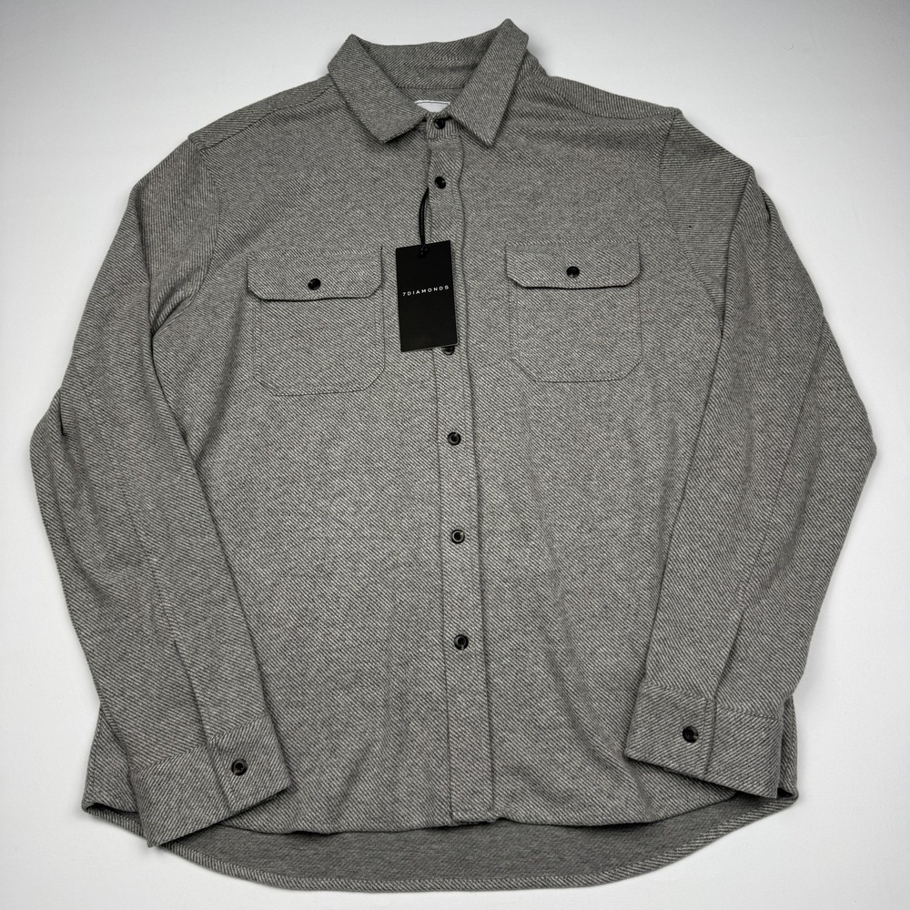7 Diamonds Shirt Mens XL Gray Herringbone Soft Stretch Long Sleeve Button Up